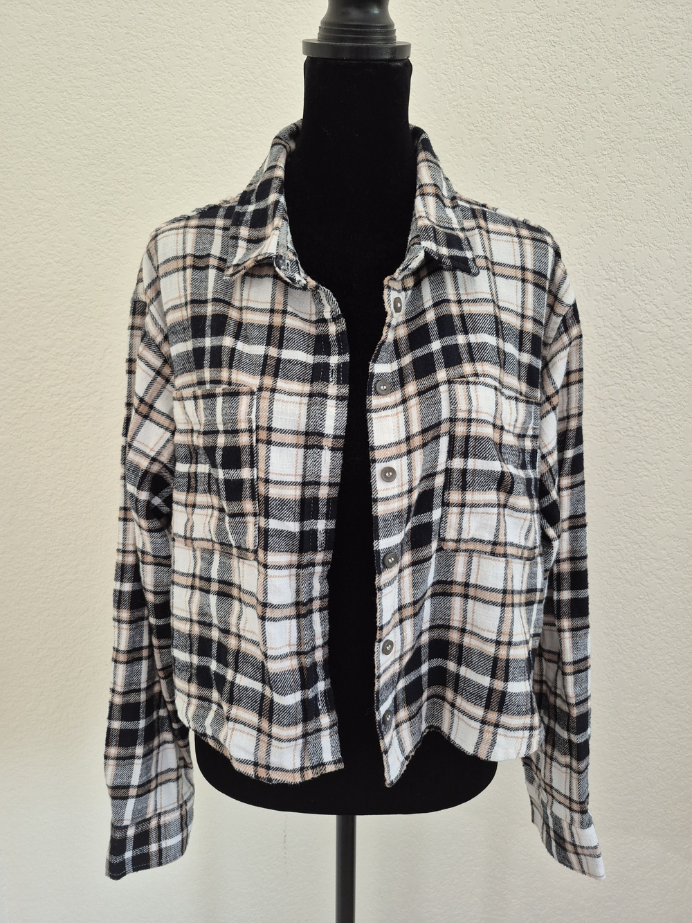 Love Tree Black, White & Tan Plaid Utility Jacket